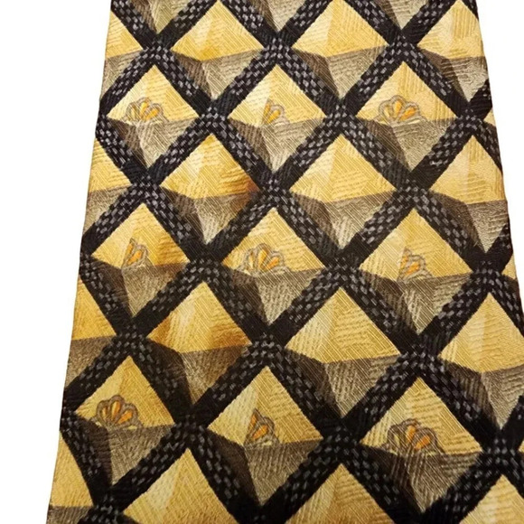 Vintage Ermenegildo Zenga Tie Gold Gray Patterns Made in Itlay 100% Silk - Picture 7 of 8